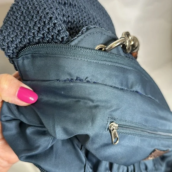 The Sak Blue Hand Crochet Bag with Brown Woven Straps - Picture 13 of 14